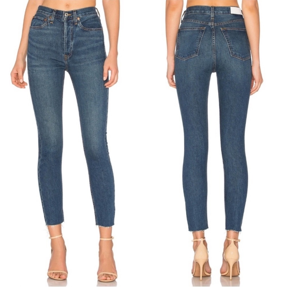 Re/done original 80s high-rise ankle crop stretch Classic Blue Women's J…